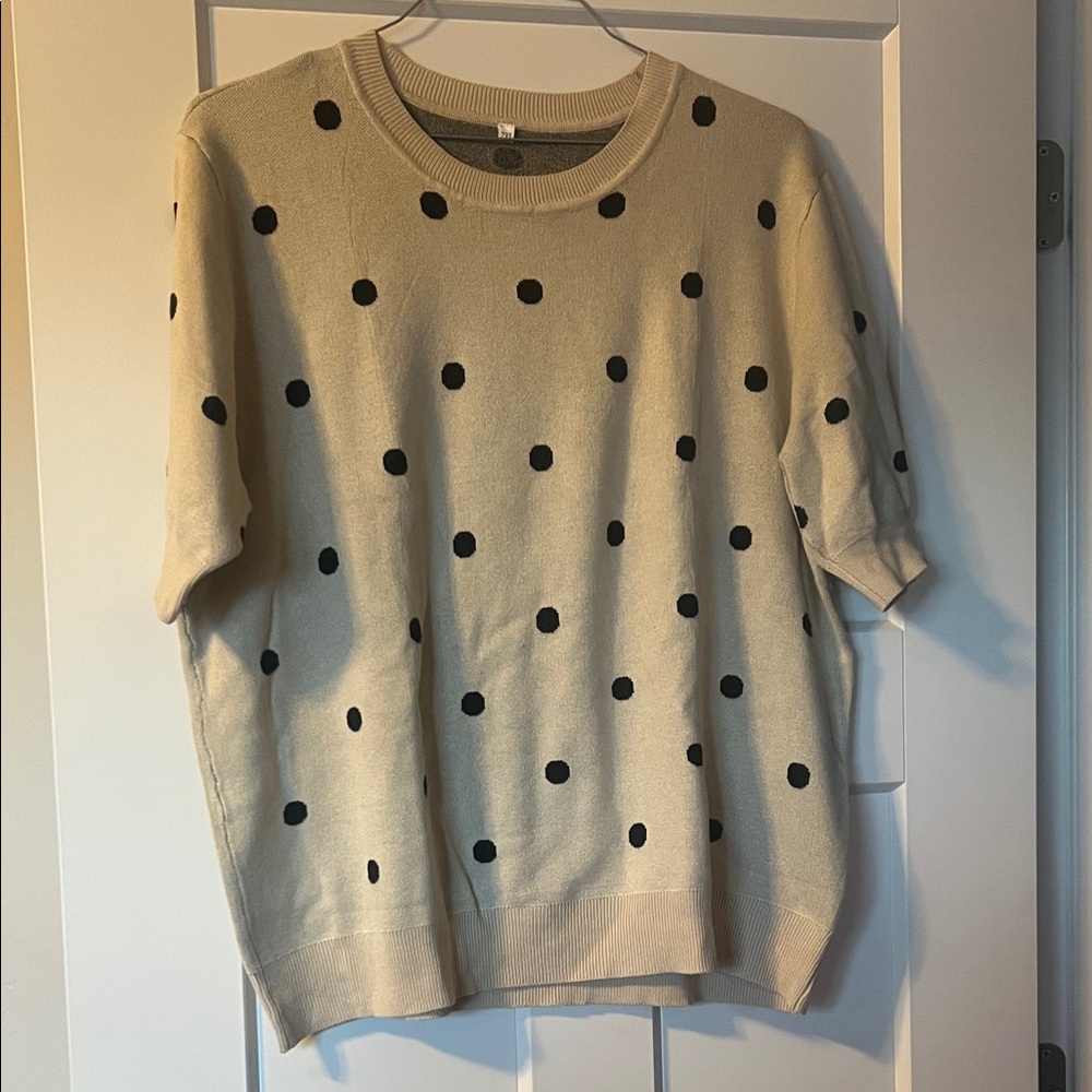 Elegant Polka Dot Sweater - Cream and Black